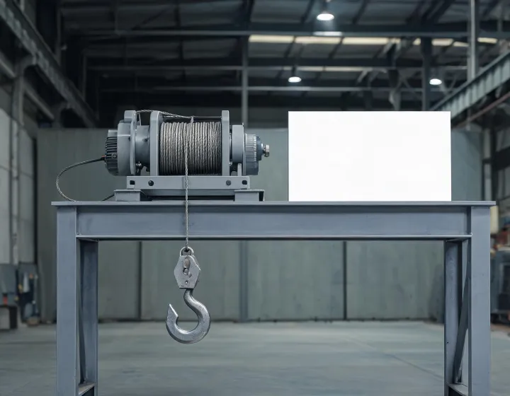 Winch electric hoist drum beside a duty plate, illustration only